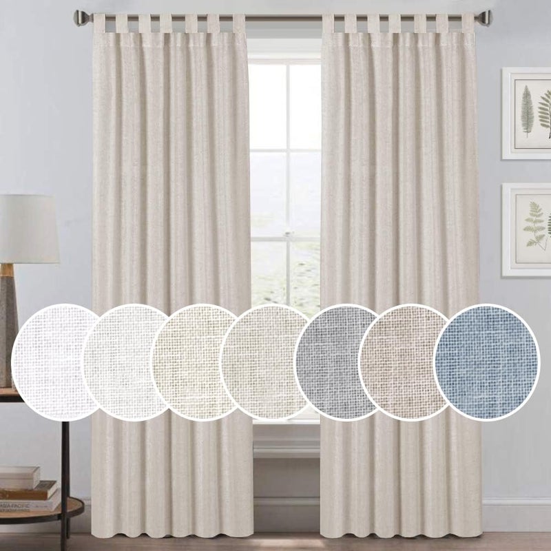 PrinceDeco Linen Sheer Curtains Tab Top Linen Curtain for Living Room Ultra Luxurious Solid High Woven Linen Window Drapes Energy Saving Light Filtering Curtains, 2 Panels, 52 x 84 Inch, Angora - Image 1